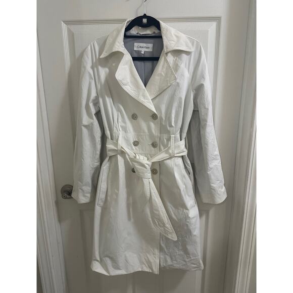 Calvin Klein Sweaters - Calvin Klein White Belted Trench Coat Women's size Medium Rain Wind Weather